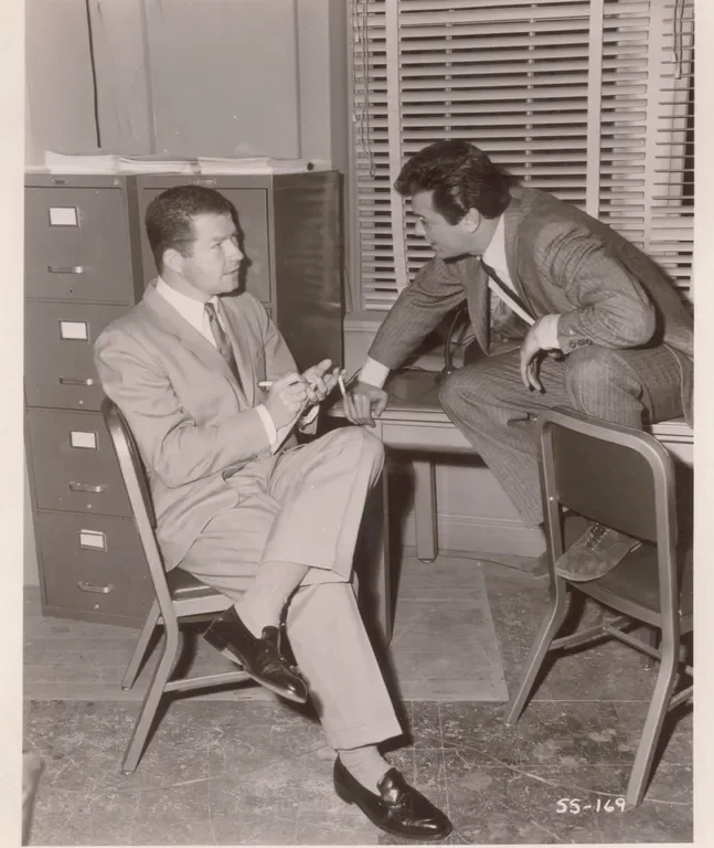 On set of "Sweet Smell of Success" with  Tony Curtis